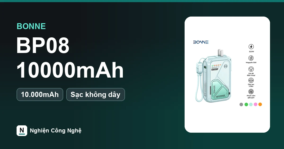Pin sạc dự phòng BONNE BP08 10000mAh sạc không dây kiêm củ sạc